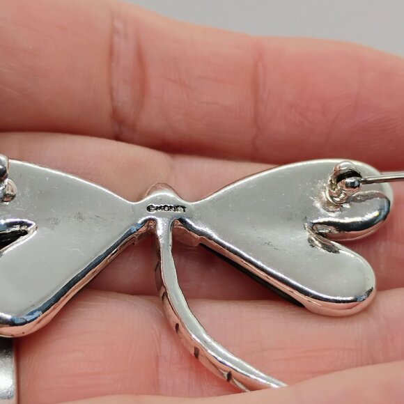 Vintage Monet Dragonfly Brooch Pin Silver Tone with Abalone Marcasite Rhinestone - Picture 5 of 6